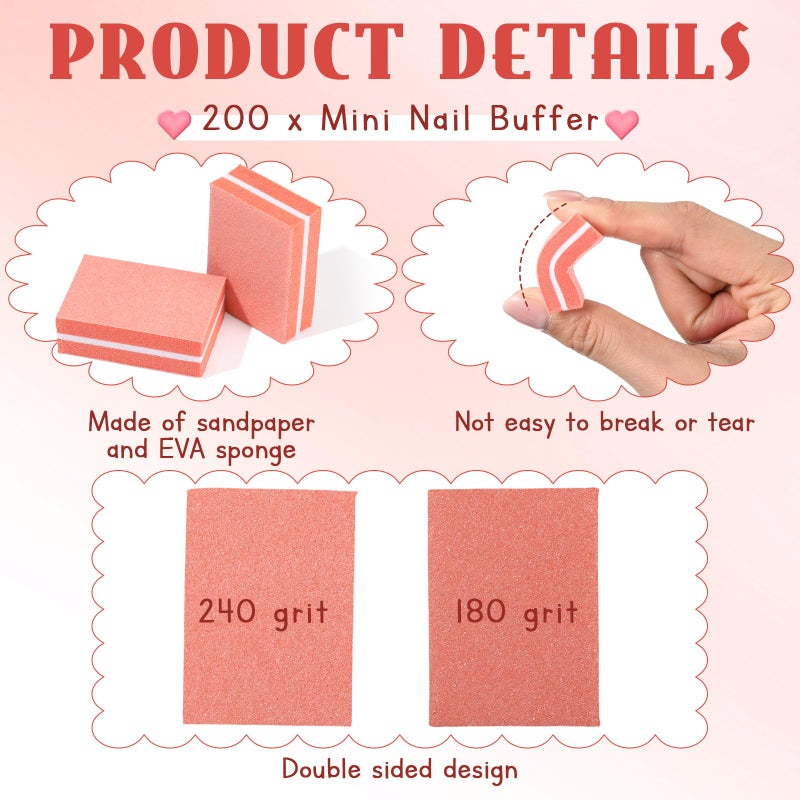 Leriton 200 Pcs Mini Nail Buffer Blocks Bulk Sponge Double Sided Buffing Sanding Block Manicure Tools Bulk Nail File for Acrylic Nails and Natural Nails (180/240,Orange) - Image 3